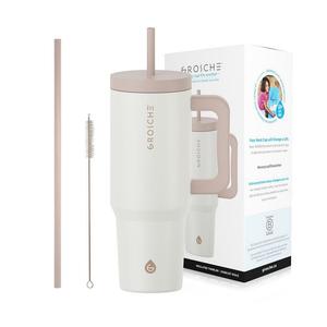 ГРОШ ОСИНА 40 унций. Стакан с ручкой и соломинкой GROSCHE, белый