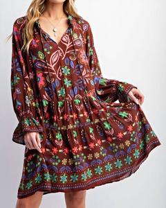 Флоральный принт миди-платье из марли - Плюс в шоколадном цвете Easel