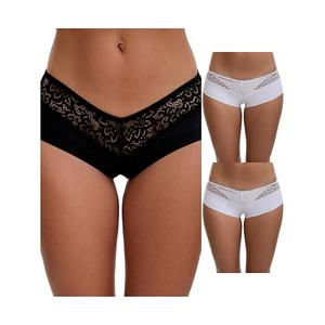 3 пачки женских кружевных шортиков из ледяного шелка с вырезом, мид-райз Inspire Chic, White Black