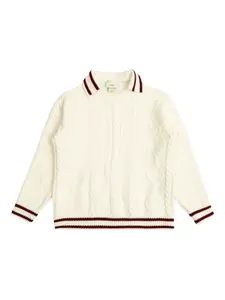 Свитер фактурной вязки с воротником поло FENDI KIDS, нейтральный