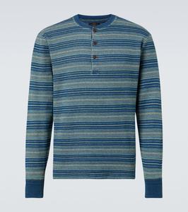 Хлопковая рубашка с жаккардовым узором Henley RRL, Indigo Multi