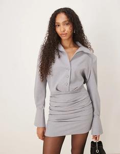 Платье-рубашка мини ASOS DESIGN с запахом, темно-серое, в тонкую полоску