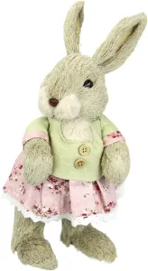 И.ГЕ.А. Пасхальный заяц "Девочка-зайка с юбочкой, весеннее украшение", Пасхальное украшение из соломки, декоративная фигурка, фигурка животного, Пасха I.GE.A. 12х28 см, розовый/мятный