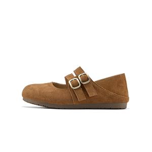 Туфли Mary Jane на плоской подошве из коровьей спилковой кожи для женщин DAPHNE, желтый коричневый