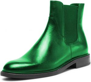 Женские ботинки Chelsea с круглым носком, эластичной вставкой, низким грубым каблуком, плоские ботильоны, осень-зима, базовая удобная обувь на каждый день, размеры US 4-16 Miss left, Green