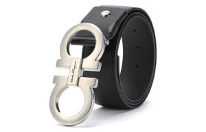 Классический ремень Ferragamo с серебряной пряжкой из мелкозернистой телячьей кожи на застёжке-кнопке