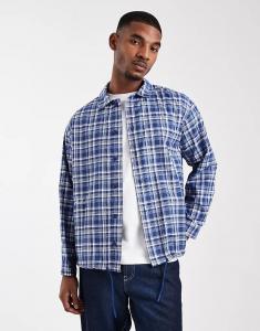 Рубашка свободного кроя в клетку с вышивкой синего цвета от ASOS DESIGN