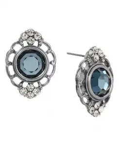 Серьги-Пуговицы с филигранными кристаллами 2028, blue