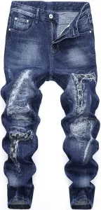 Джинсы Slim с потертостями и эластичной тканью SIDUFHAOPKLL