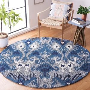 SAFAVIEH Ikat Collection круглый ковер 183 x 183 см Blue/Ivory IKT652M ручной работы Bohemian Wool