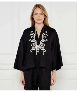 Льняная рубашка Relaxed fit Twinset U&B, черный