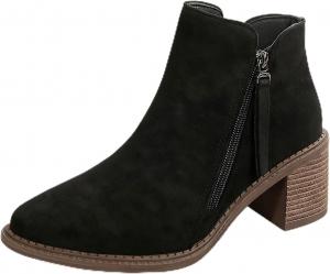 Женские замшевые ботильоны Челси на массивном каблуке с боковой молнией, модные, удобные, с круглым носком, средней высоты каблук, на осень и зиму, короткие сапожки для платья, повседневные вестерн-ботильоны XHOGNLS, Black