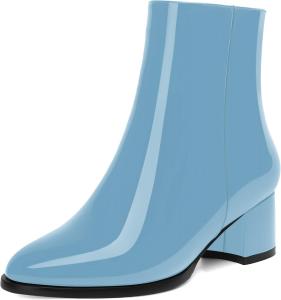 Женские лаковые вечерние ботильоны NUMALEO с молнией, круглый носок, устойчивый низкий каблук 2 дюйма