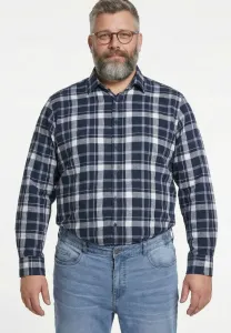 Рубашка с длинными рукавами в клетку, воротником-стойкой. Men Plus, Navy Blue