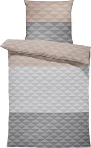 Комплект постельного белья из 4 предметов 135x200 см с полосатым ромбовидным узором, серо-коричневый, антрацитовый, микрофибра One-Home