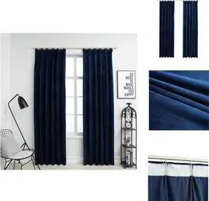 Плотные шторы с крючками, 2 шт., бархат, темно-синий, 140 x 175 см - Шторы и портьеры vidaXL