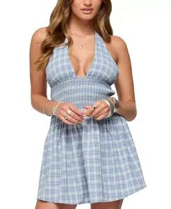 Мини-Платье в клетку с присборенной талией. Edikted, синий