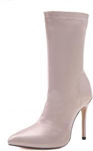 Женские ботильоны Yolkomo с острым носком, шпилькой и высоким каблуком, Beige Satin
