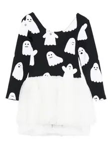 Платье из тюля с принтом Stella Mccartney Kids, черный