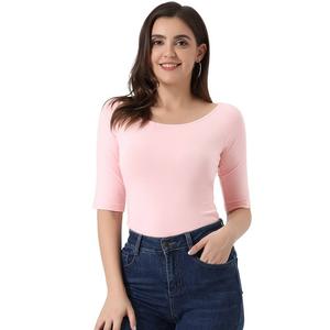 Женская многослойная футболка с круглым вырезом и короткими рукавами ALLEGRA K, цвет Light Pink