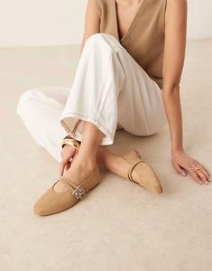 Балетки Мэриджейн с двойными бретелями ASOS DESIGN лавандового цвета из замши серо-коричневого цвета