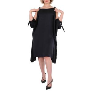 Burberry Женское черное платье из шелка с ремешками и принтом