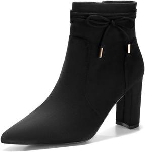 Женские ботинки Coutgo с заостренным носком, толстым каблуком, завязкой, боковой молнией, элегантные ботинки, Preto