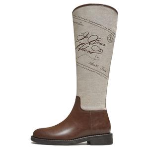 Сапоги до колена на среднем каблуке женские TATA, Beige/Coffee Brown