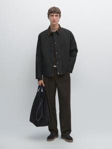 Куртка с кожаным воротником Massimo Dutti, темно-синий