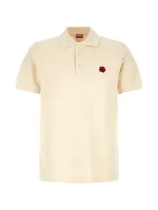 Поло с вышивкой логотипа и нашивкой в виде цветка боке Kenzo, бежевый