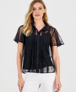 Женская блузка с рукавами-крылышками, застежкой на пуговицы спереди и кружевом Anne Klein, Anne Black