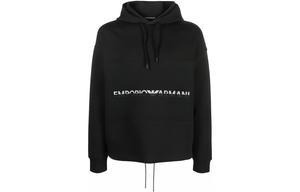Хлопковый худи с вышитым логотипом EMPORIO ARMANI, черный