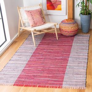 Ковер SAFAVIEH, 183 x 275 см, Rag Rug Collection, Red & Grey, ручной работы, boho полоска, хлопок, идеально для помещений с высокой проходимостью: гостиная, спальня (RAR122Q)