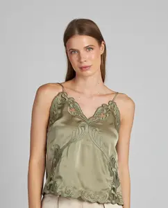 Женский кружевной топ с вышивкой и V-образным вырезом Alma en Pena, хаки