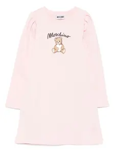 Платье с принтом Тедди и рукавами-буфами Moschino Kids, розовый