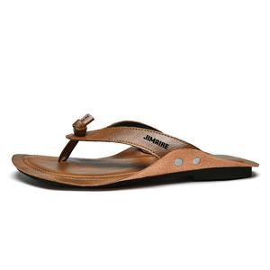 King Jinmai Мужские шлепанцы с прострочкой на резиновой подошве коричневые, цвет Brown