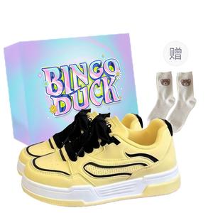 BINGO DUCK Женские скейтерские кеды лоу-топ светло-желтые+эксклюзивная коробка для обуви+подарочные носки, цвет Light Yellow+Exclusive Shoe Box+Gift Socks