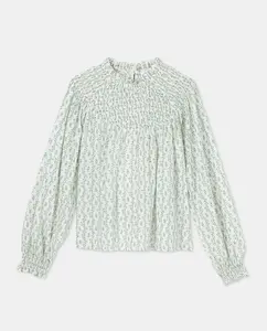 Романтическая блуза с длинными рукавами из ткани dobby с резинками на воротнике-стойке Kids El Corte Inglés, белый