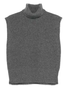 Шерстяной свитер без рукавов с высоким воротом DAVANTINO, серый