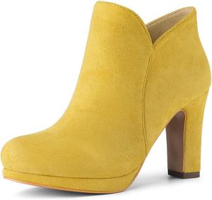Женские ботильоны Allegra K с круглым носком и массивным каблуком, Yellow