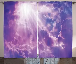 Штора ABAKUHAUS Деревенский пейзаж, Тяжелые облака, солнечный свет, для спальни, присборенная тесьма с петлями и крючками, 280 x 225 см, фиолетовый с белым Abakuhaus
