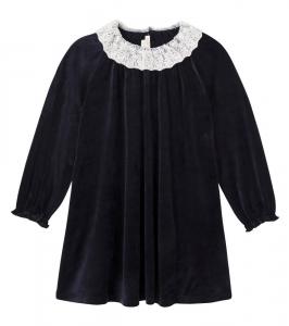 Платье из бархата с кружевной отделкой Konges Sløjd, Black