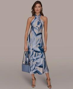 Женское миди-платье А-силуэта с воротником-халтером Donna Karan New York, Vapor Multi