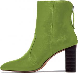 Женские ботильоны YDN с заостренным носком и высоким толстым каблуком, сзади на молнии, модная обувь для праздников, размеры 4-15 US, Green