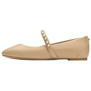 Stuart Weitzman Туфли Мэри Джейн на плоской подошве с жемчужным принтом, бежевые женские