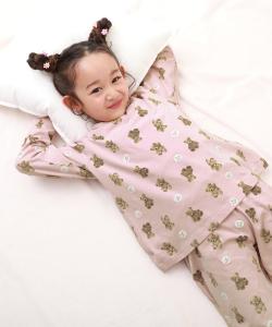 Детская пижама с длинными рукавами и ленточной отделкой, 100% хлопок, коллекция осень/зима 2025 Devirock, цвет 013-Bear-Pink