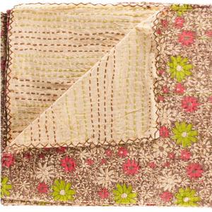 Зеленое и коричневое хлопковое одеяло Kantha с цветочной вышивкой размером 50 x 70 дюймов Homezia, цвет Multicolored