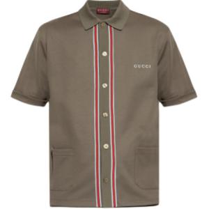 Хлопковая пике поло с вышивкой GUCCI, зеленый