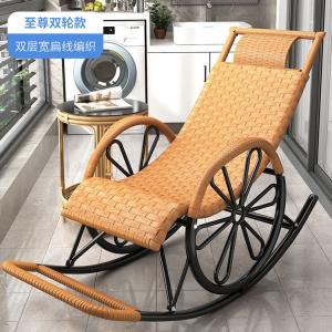 Fantasy Кресло-качалка из ротанга, модель supreme double-wheel, двухслойное широкое плоское полотно, цвет khaki