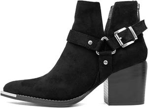 Женские ботильоны FYS с заостренным носком, на массивном каблуке средней высоты, с ремешком на щиколотке и молнией сзади, повседневная обувь для улицы, размеры 4-16 US, Black